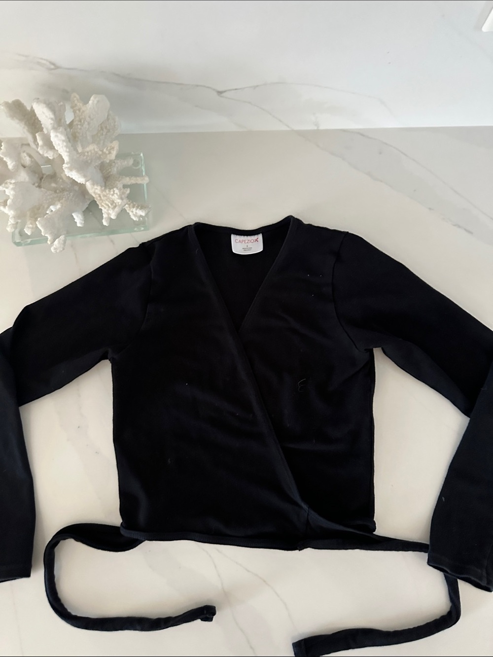 Capezio girls Black ballet Wrap-Front Tie Sweater. Size L.